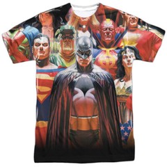 JLA Wall of Heroes Unisex Adult Halloween Costume T Shirt, S-3XL