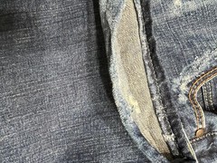 American Eagle Men Denim Jeans Boot Cut Blue 100% Cotton 36 X 31 Distressed