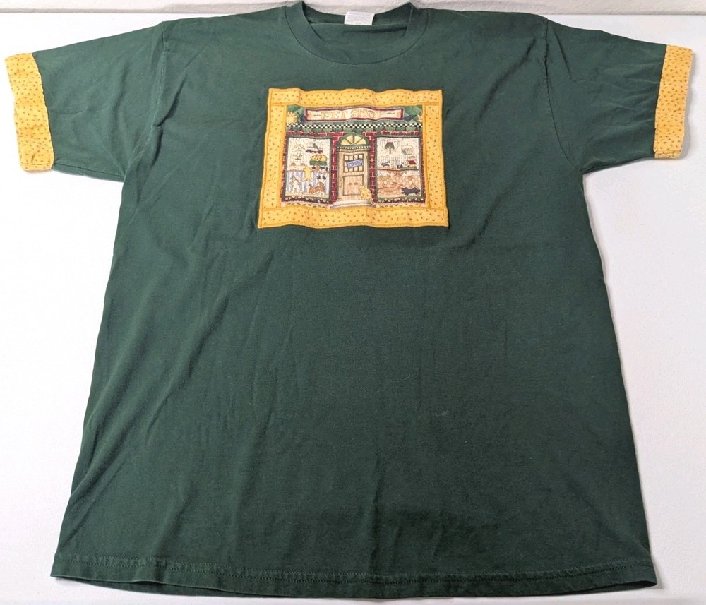 Pet Shop T Shirt Unisex XL Green Graphic Cats And Dogs Short Sleeve