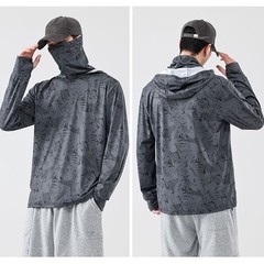 Men Fishing Outdoor Sun Protection T-shirts High Neck Cover Face Hooded Top Tee