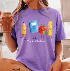 Cute Pencil Notebook Apple Ruler Graphic Tee Funny School Shirt Unisex T-Shirt