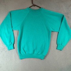 Vintage 1980’s Teal Blank Long Sleeve Crewneck Sweatshirt Made in USA Small