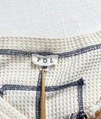 POL Mens Sz M Oversized Henley Tan waffle Knit Mixed Striped Fabric (flaw)