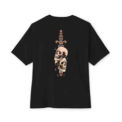 Mens Oversized T-Shirt Skull Dagger Back Print Streetwear Graphic Baggy White
