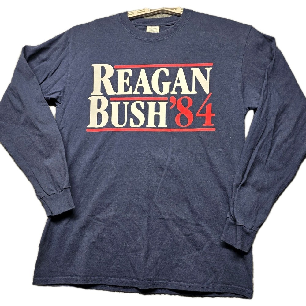Reagan Bush ’84 Campaign T-Shirt Men’s Medium Blue Long Sleeve Retro USA