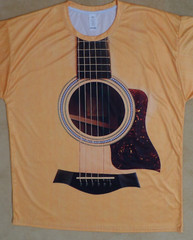 Men’s Guitar t shirt from Garment One, XL, gold w/ black, silky synthetic knit