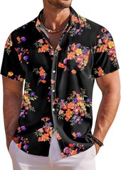 Men’s Hawaiian Shirt Short Sleeve Floral Button Down Tropical Beach Holiday Top