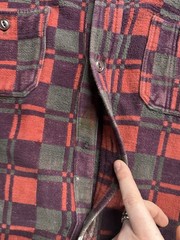 Vintage 60s Champion Cotton Red Plaid Flannel Shirt Size L Gusset Paint Splatter