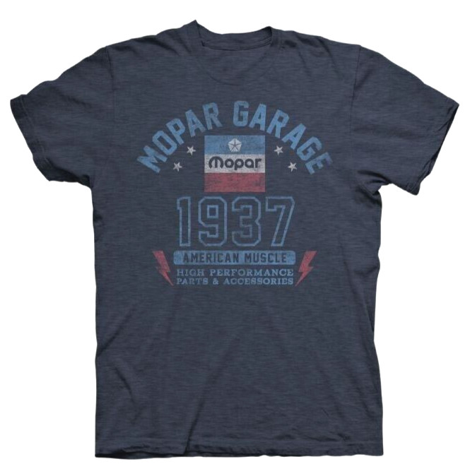 MOPAR GARAGE 1937 MENS BLUE SHORT SLEEVE DISTRESSED PRINT TEE SHIRT NEW E1615