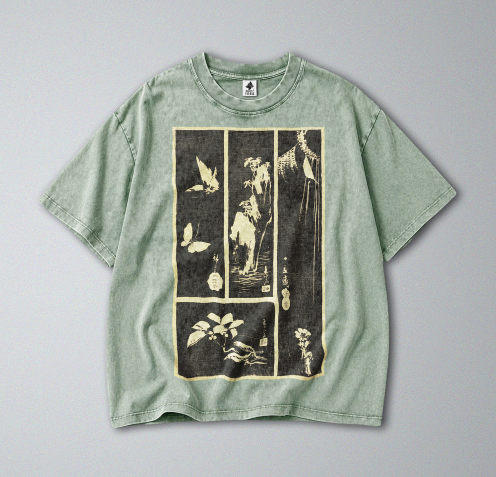 100% Cotton Tee – Unisex Retro Oversized Fit – Japanese Minimalist Nature Print