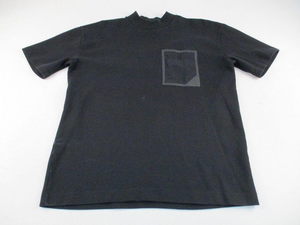 Zara Shirt Mens XL Black Solid Short Sleeve Mock Neck Hipster Cotton *