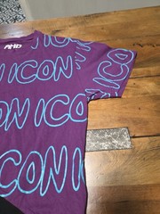 AHD Icon Shirt Mens Colorblock Purple Black Neon Slanted Asymmetrical Print Tee