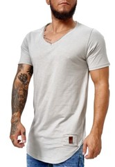 Mens T-Shirt Body Fitness Deep V Neck Long Shirt Casual Basic