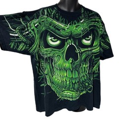 Vintage 1998 Liquid Blue Terminator Skull Glow Dark AOP Tee Shirt 2X Cyborg