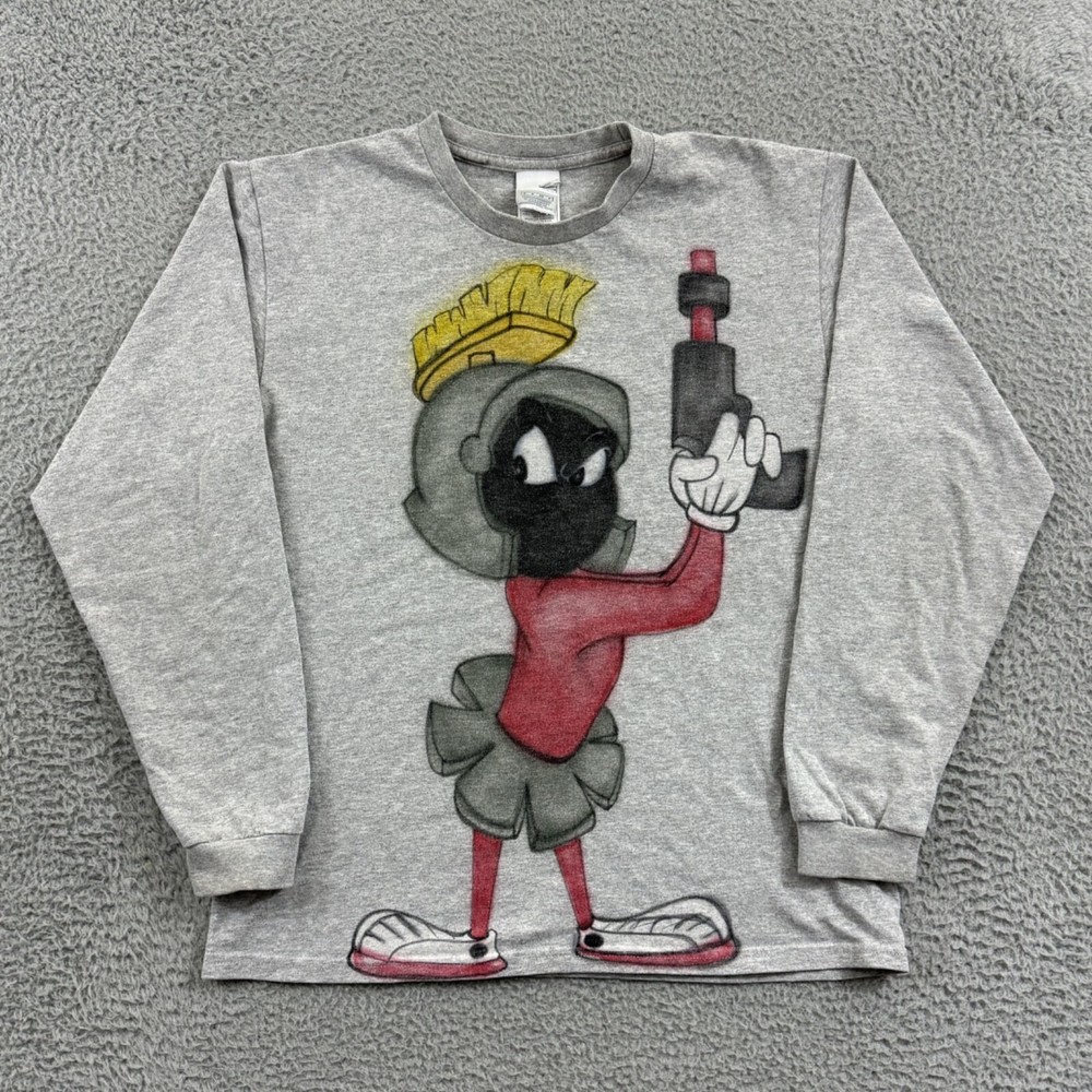 Vintage Marvin The Martian Shirt Mens Small 90s Gray Nike Looney Tunes Cartoon