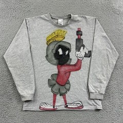 Vintage Marvin The Martian Shirt Mens Small 90s Gray Nike Looney Tunes Cartoon