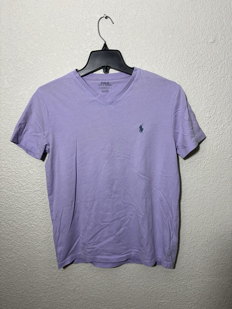 Polo Ralph Lauren V Neck T Shirt Men’s Small Purple Lavender Pony Logo Cotton
