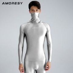 AMORESY Men Glossy Hooded T-shirt Sunscreen High Neck Long Sleeve Running Shirts