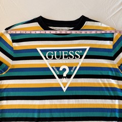 Guess Originals Men’s L Vista Logo T-Shirt Blue Black Yellow Striped Streetwear