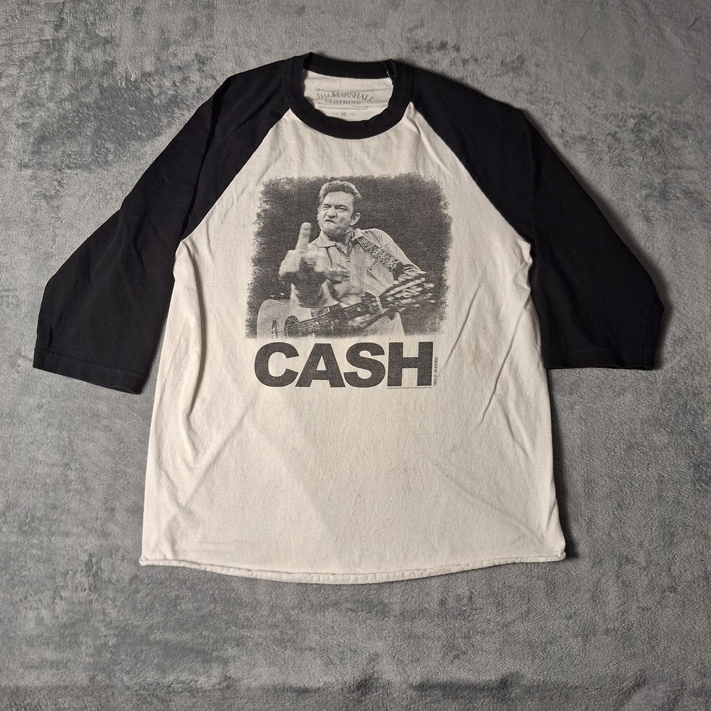 Vintage Johnny Cash 3/4 Sleeve Tee Size Medium Black White Graphic Tee Y2K