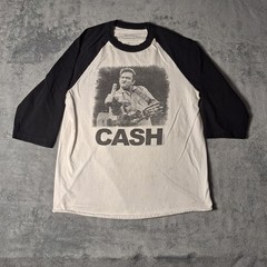 Vintage Johnny Cash 3/4 Sleeve Tee Size Medium Black White Graphic Tee Y2K