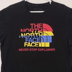 The North Face T-Shirt Mens Large Black Multicolor BIG Spell Out Logo Crew Neck