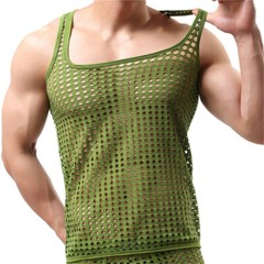 Mens Mesh Fishnet Sleeveless T Shirts Tank Tops Sexy Muscle Bodybuilding Vests