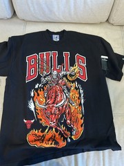 Warren Lotas Chicago Bulls Flaming Bull Rider T-Shirt Black XL NWT NBA Rare