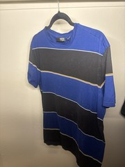 Murano Liquid Luxury Men’s Slim Fit Striped T-Shirt XL Blue/Black Crew Neck Cot…
