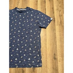 Free Planet T-Shirt Mens Small Blue Surf Print Pocket Crew Neck Casual Excellent