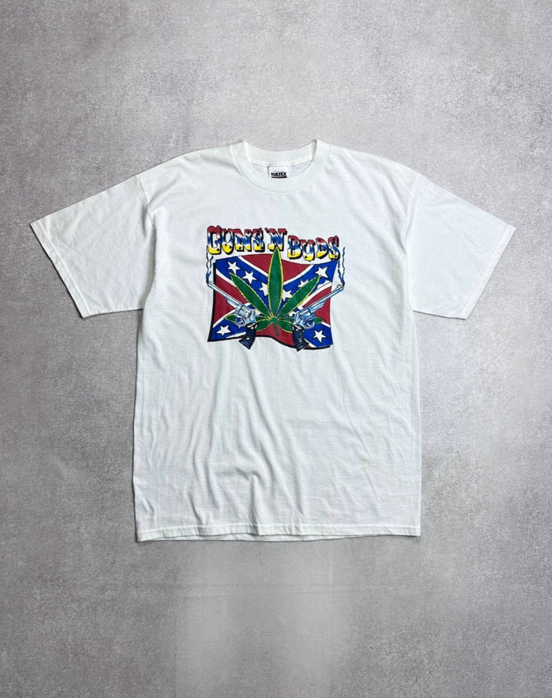VINTAGE 90S GUNS N BUDS HUMOUR RASTA T-SHIRT XL