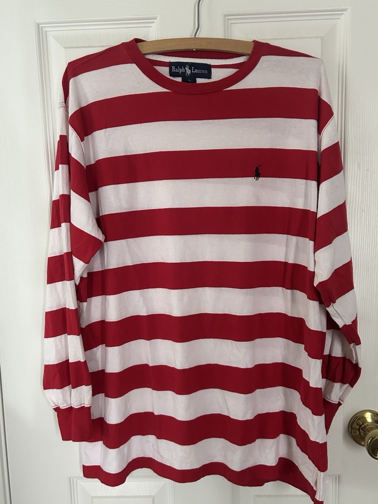 Unisex Men’s POLO Ralph Lauren 100% Cotton Stripe Shirt Large Nautical Waldo