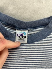 Vintage Cal Cru T-Shirt Mens XL Blue/White Stripped Short Sleeve Nautical