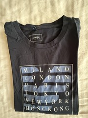 Armani Jeans Navy Blue Spellout Cities Graphic Tee – Men’s XL – 100% Cotton