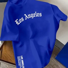 Men’s Summer 100% Cotton Shirts Los Angeles Letter Printed Loose Large T Shirts
