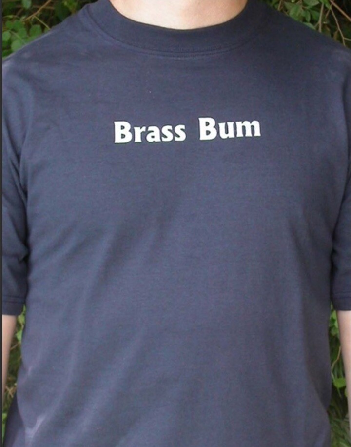 NWT Brass Bum by Last Resort Music Design Unisex TShirt Navy Blue Large New