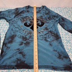 Affliction Live Fast Long Sleeve Tee Small Blue Crystal Wash Y2K Grunge