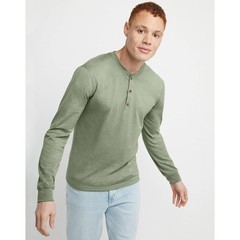 Hanes Originals Men’s Cotton Long Sleeve Henley T-shirt Light Green-Large