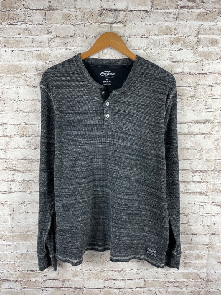 Flag & Anthem Mens XL Gray Long Sleeve Henley Shirt