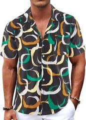 Men’s Hawaiian Shirt Tropical Floral Short Sleeve Button Down Casual Beachwear