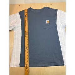 Carhartt Reconstructed Custom Mixed Media Long Sleeve Pocket T-Shirt Blue Mens L