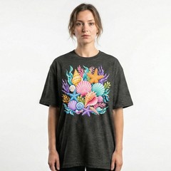 Colorful Seashells Coral Starfish T-Shirt Ocean Beach Summer Tee
