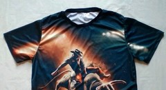 COWBOY RIDING BULL WESTERN LARGE T-SHIRT BLACK SOUTHWEST RODEO NIGHT SKY MENS