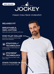 Jockey Crew Neck Undershirt- 6 Pack – 100% Cotton T-Shirts for Men,Black, L