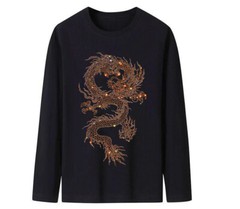 New Men Luxury Diamond Dragon Rhinestones Fashion Black T-Shirt High Quality