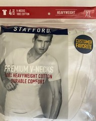 Stafford 4-Pack XL, Men’s Heavy Weight 100% Cotton V-Neck T-Shirt White X-Large.