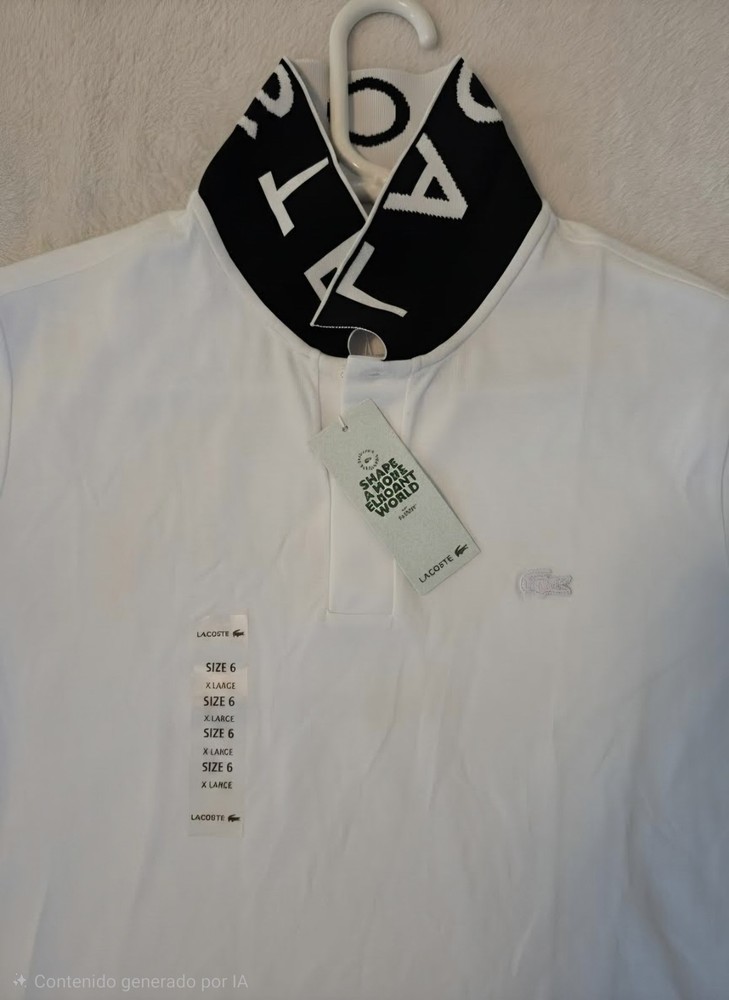 T-shirt White Neck Detail LACOSTE Size x L Short Sleeve