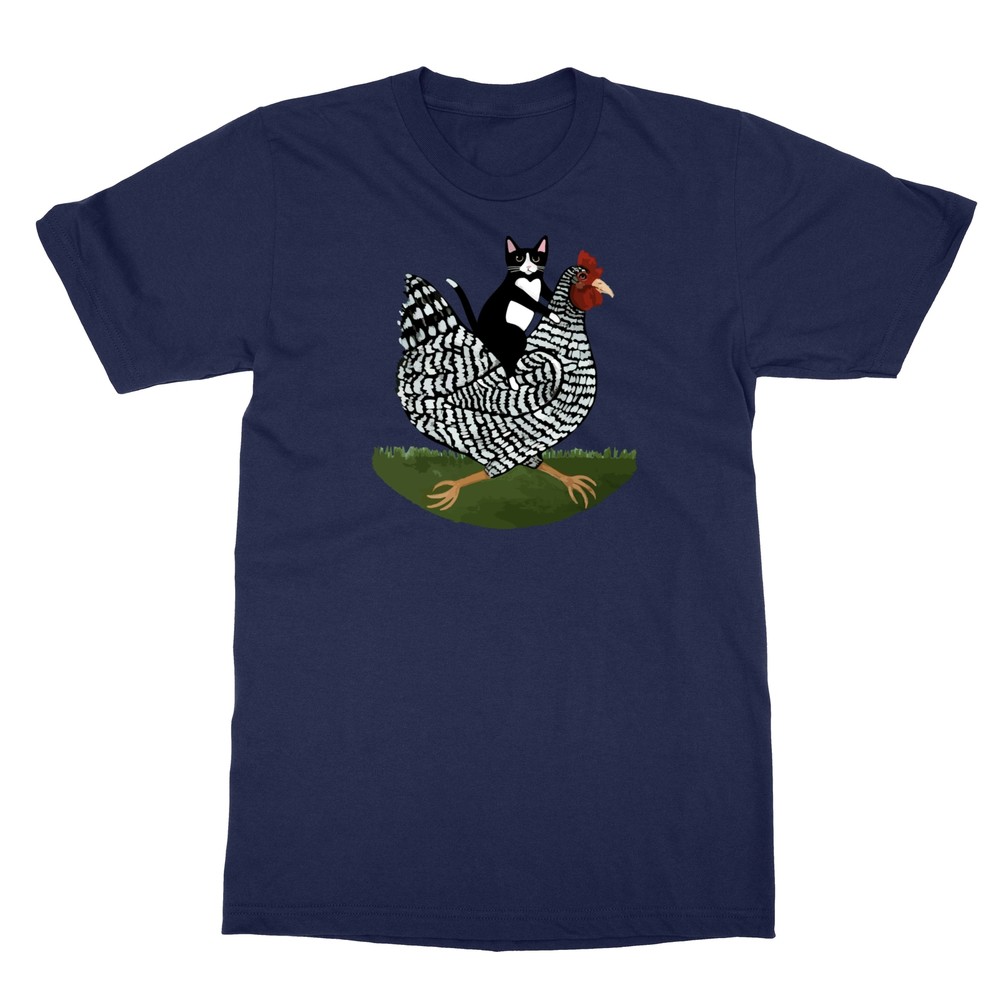 Tuxedo Cat Riding a Chicken Funny Art Gift For Cat Lover Men’s T-Shirt