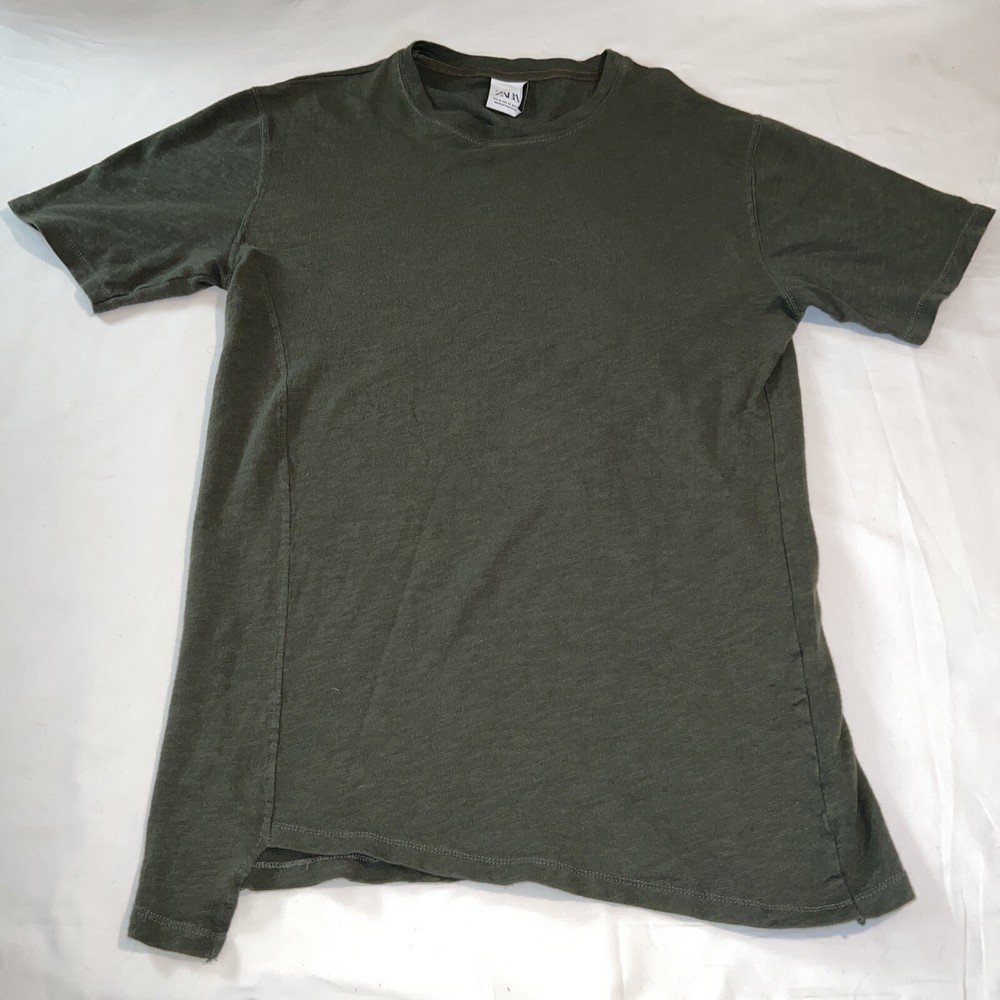 Zara Shirt Adult Medium Green Short Sleeve Casual Cotton Preppy Asymmetrical Men