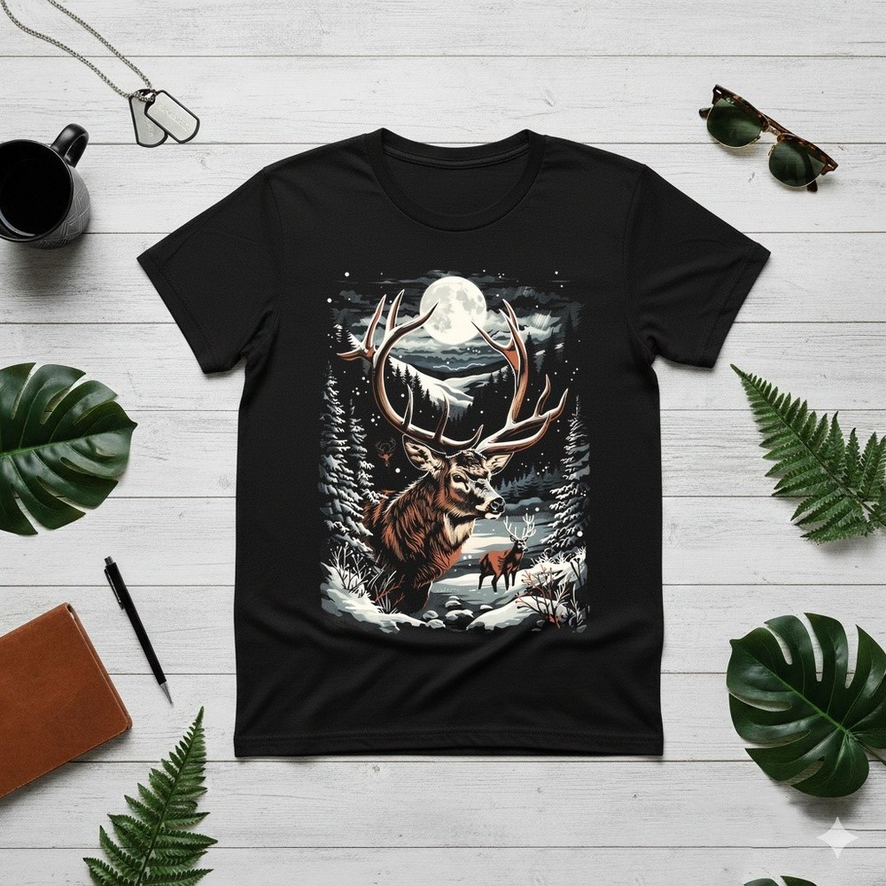Deer Hunting Hunter Wildlife Winter scene buck T-Shirt Size S-4XL